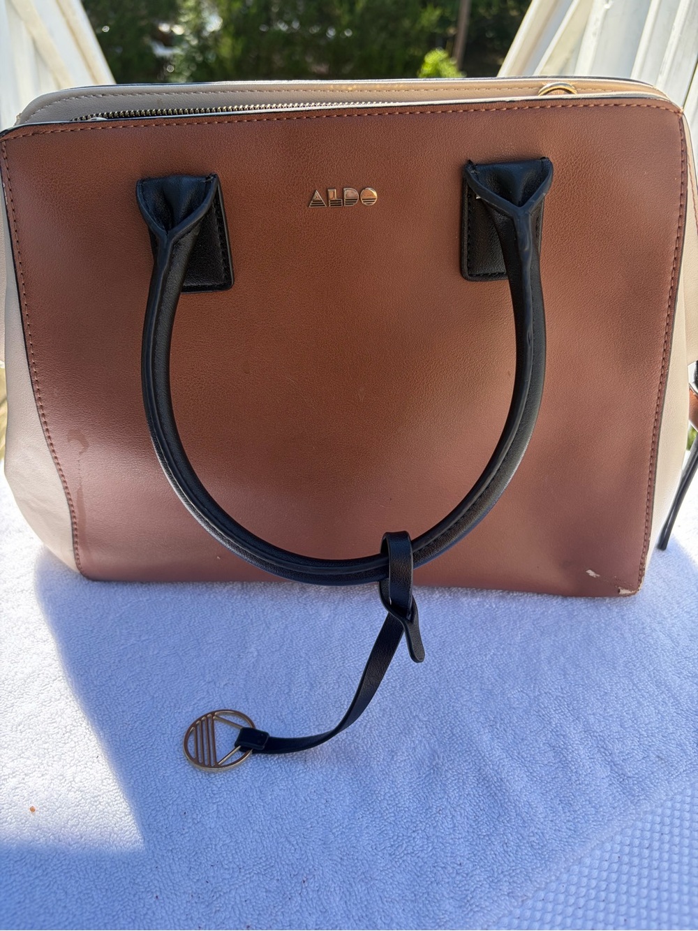ALDO Brown & Black Two-Tone Satchel with Gold Logo